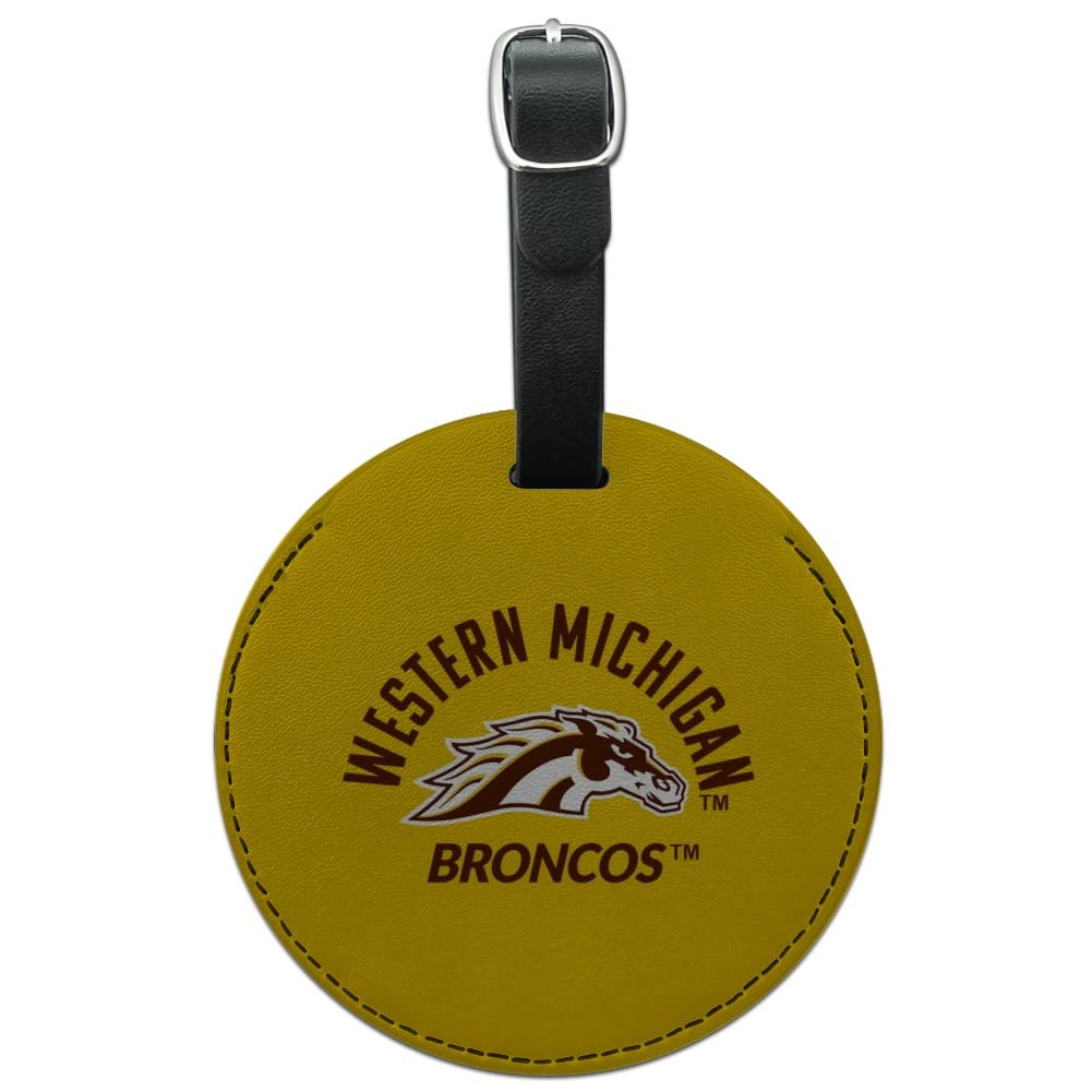 Western Michigan University Broncos Round Leather Luggage Tag - Personalized Carry-On ID Tag for Travel Bags, Suitcases & Backpacks - Perfect for Alumni, Students & Fans - Durable & Stylish Travel Accessory