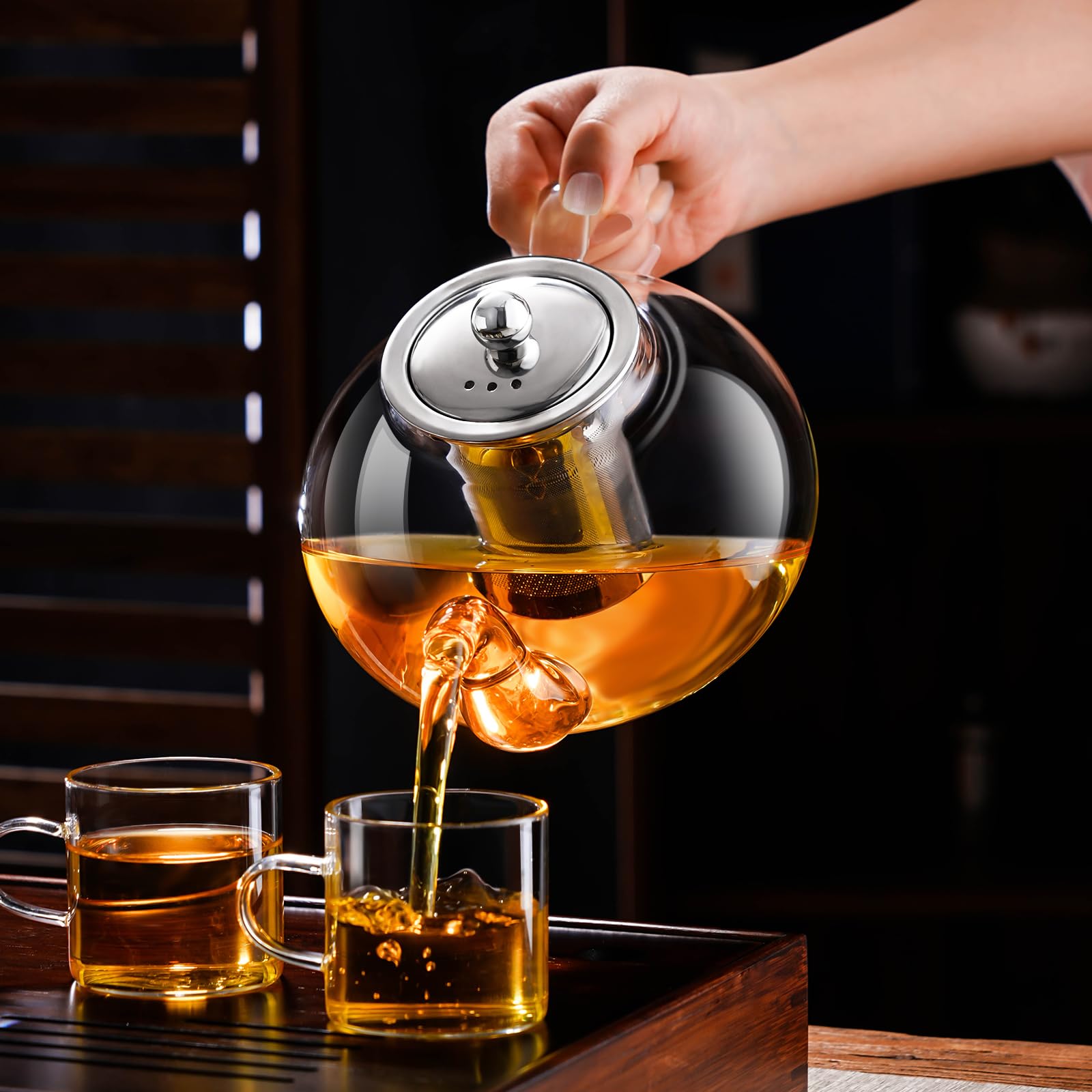 Premium Borosilicate Glass Teapot with Removable Stainless Steel Infuser - 40oz/1200ml Stovetop Safe Tea Kettle for Blooming & Loose Leaf Tea - Perfect for Home, Office, Camping & Travel Use