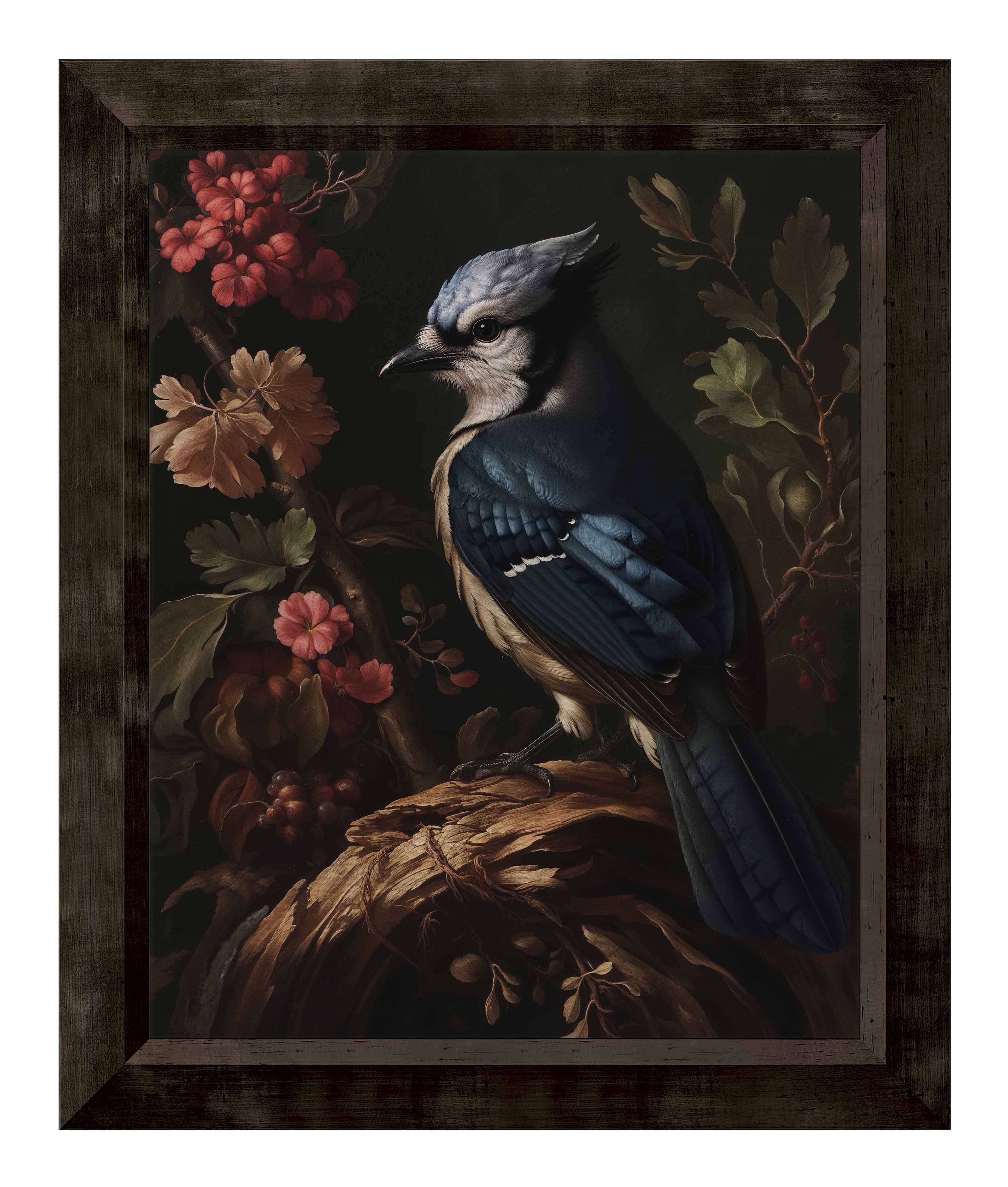 Blue Jay Among Flowers - Limited Edition Elegant Canvas Wall Art for Home & Office Decor | Nature-Inspired Painting for Living Room, Bedroom, or Gift