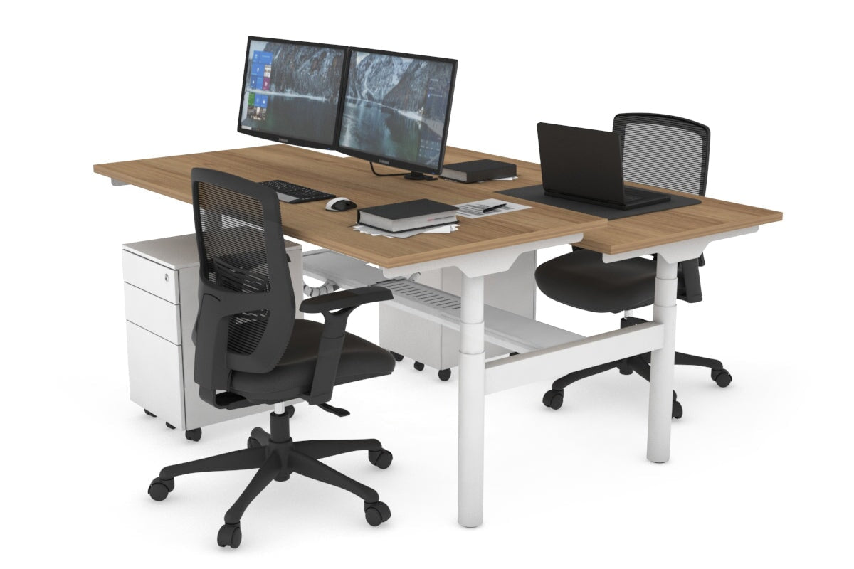 Flexi Premium Height Adjustable 2-Person H Bench Workstation - White Frame [1600L x 700W] - Ergonomic Office & Home Workspace Solution for Collaborative Teams & Remote Workers