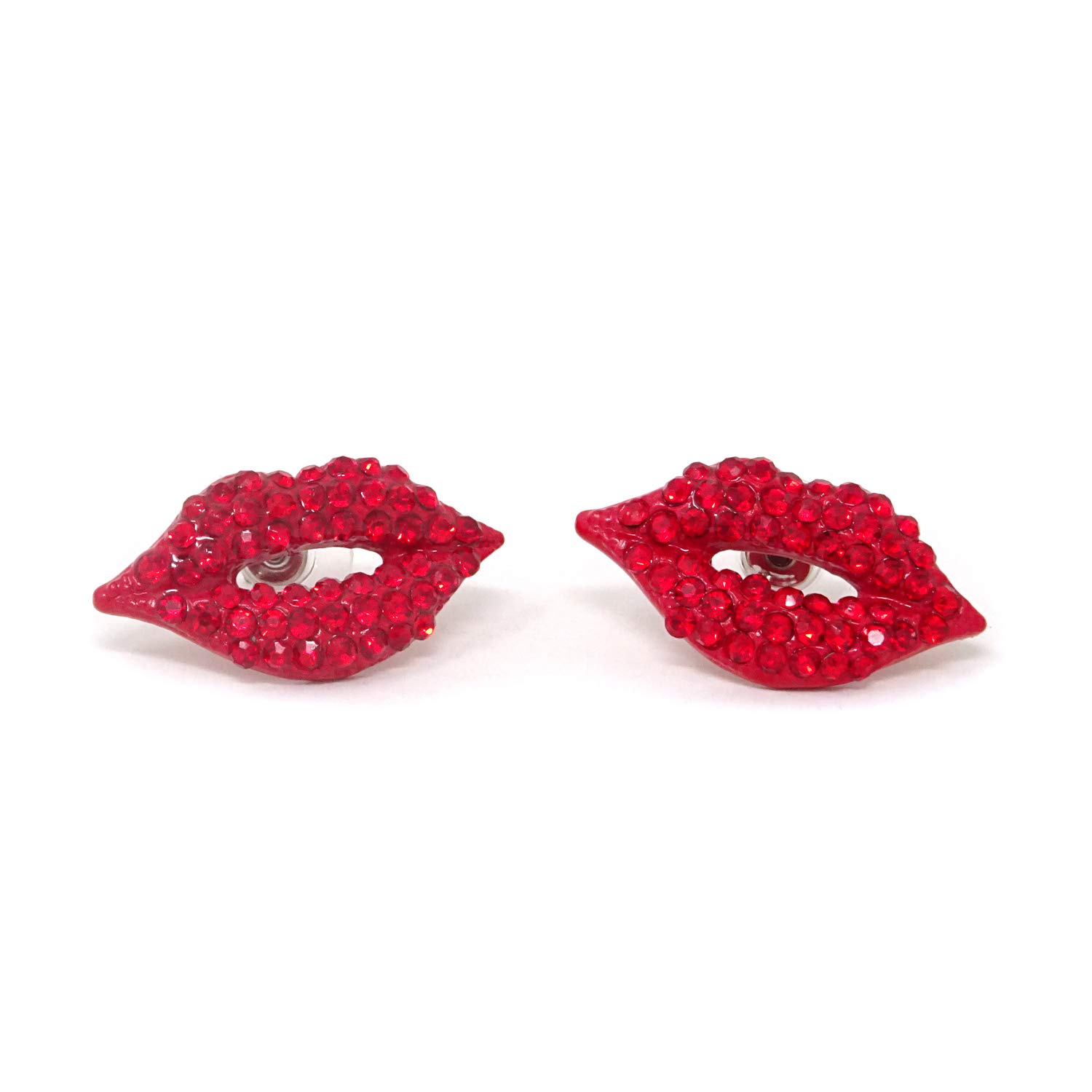 Honbay 1 Pair Sexy Red Lip Stud Earrings for Women - Sparkling Rhinestone Crystal Kiss Lip Ear Studs - Perfect for Date Night, Parties & Gifts