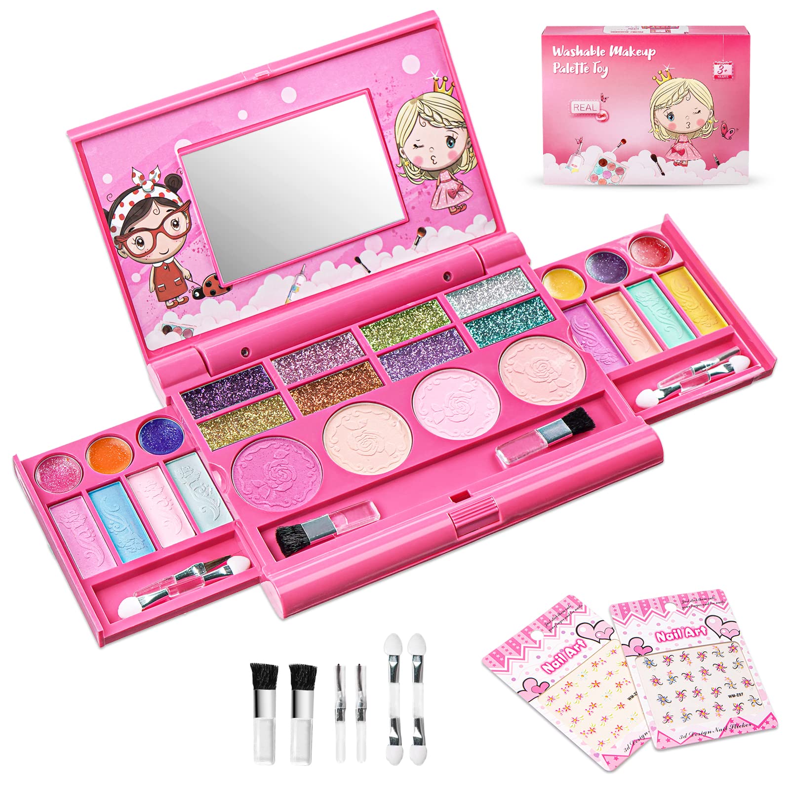 Clickwoo Washable Kids Makeup Kit for Girls Ages 5-9 - Princess Pretend Play Cosmetic Set with Stylish Bag & Fold-Out Palette | Perfect Birthday & Holiday Gift for Girls | Great for Dress-Up, Tea Parties & Role Play Games