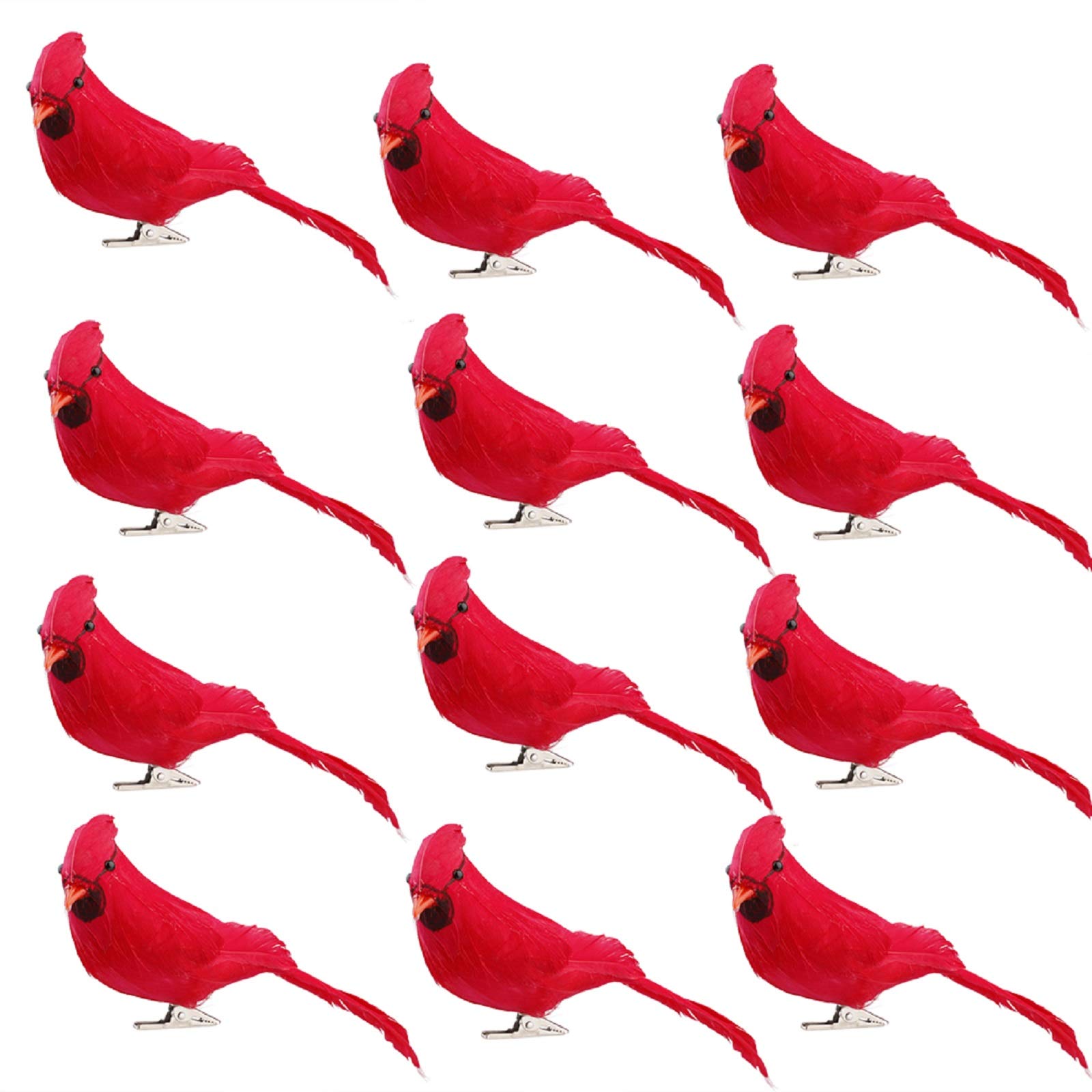 12/24PCS Artificial Red Cardinal Christmas Tree Ornaments - Fake Red Feather Birds Clip for Holiday Decor, Foam Cardinal Birds with Bright Red Feathers & Beak - Perfect for Christmas Tree, Home, Wedding, and Festival Decorations