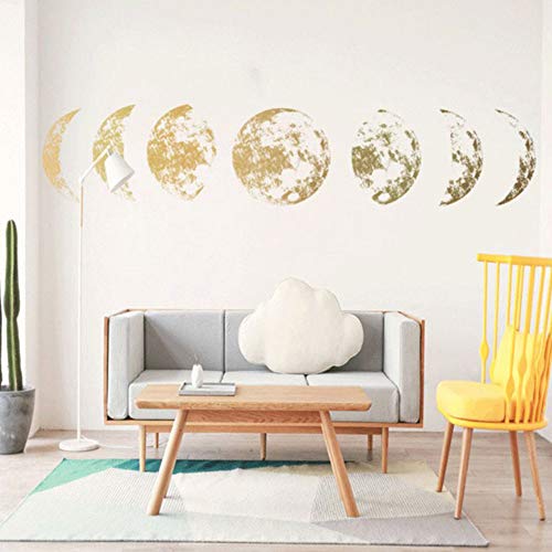 Golden Moon Wall Decal Stickers - Lunar Phase Pattern Removable Vinyl Art for Home & Bedroom Decor - Perfect for Nursery, Living Room, and Office Wall Decoration