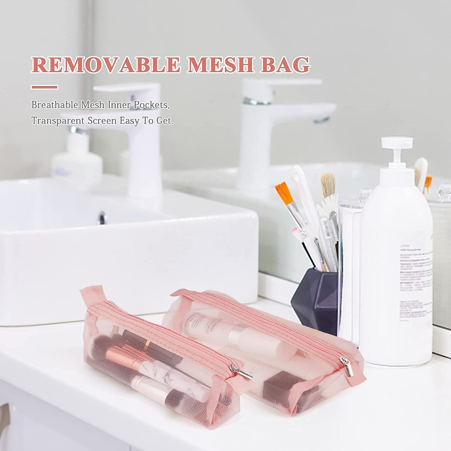 Kriaex 4-in-1 Hanging Toiletry Bag for Travel - Foldable Cosmetic Organizer with 4 Detachable Compartments & Quick Roll-Up Design | Perfect Makeup Bag for Vacation, Gym, Camping & Business Trips