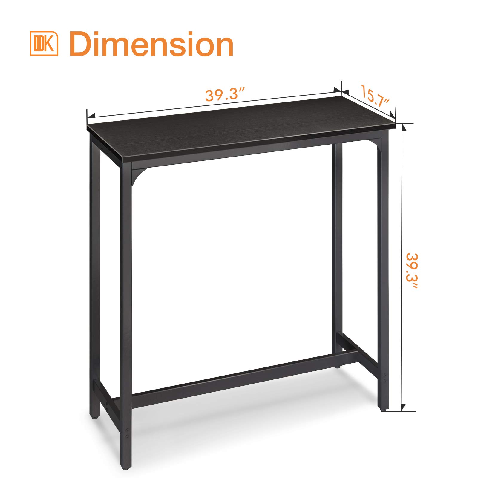 ODK 39 Inch Black Rectangular Bar Table - Counter Height Pub Table with Sturdy Metal Legs & Easy-to-Clean Surface for Kitchen, Dining Room, or Home Bar - Perfect for Entertaining, Small Spaces & Indoor Use