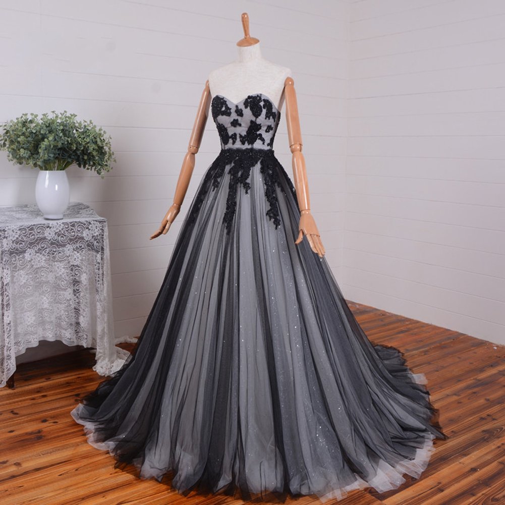 Kivary® Gothic Black and Ivory A-Line Long Corset Prom Evening Dresses for Women - Elegant Formal Gown for Homecoming, Ball, Wedding & Special Occasions
