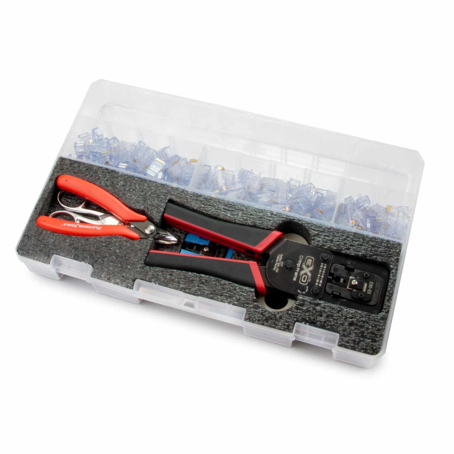 Platinum Tools 90185ezEX RJ45 Termination Kit - Pass Through RJ45 Connectors, Deluxe Installation Tool Set with Plastic Case for Network Cable Installation & Repair