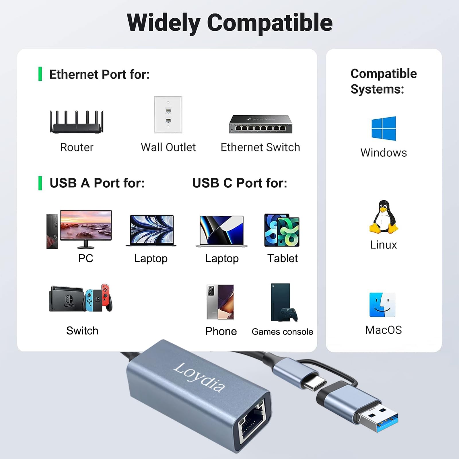 USB C to Ethernet Adapter, USB 3.0 to RJ45 Gigabit LAN Network Adapter (1000Mbps) for MacBook Pro/Air 2017-2023, iPhone 15 Pro/Pro Max, iPad Pro - Fast Wired Internet Connection for Gaming, Streaming & Home Office