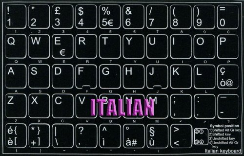 Italian Non-Transparent Keyboard Stickers - Black Background Labels for PC, Laptop & Notebook Computers | Perfect for Typing, Coding & Office Work