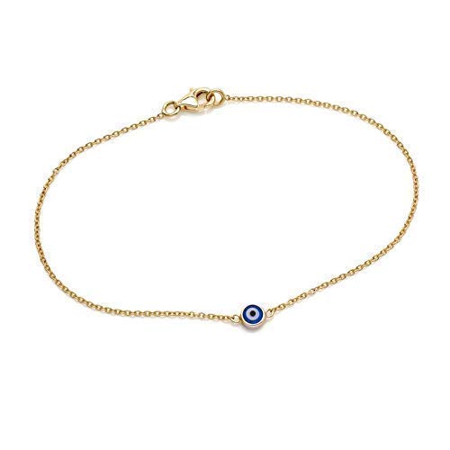 14K Solid Yellow Gold Evil Eye Bracelet for Women - Dainty Protection Jewelry, Handmade Adjustable Chain for Good Luck & Positive Energy - Perfect for Gifts, Meditation & Everyday Wear