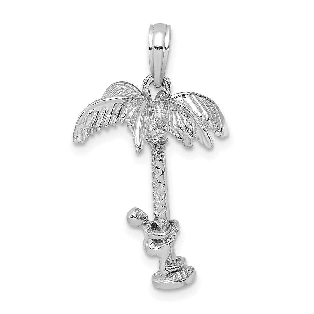14K White Gold 3D Palm Tree Movable Charm Pendant Necklace for Women - Perfect for Beach Vacations, Summer Outfits & Tropical Themed Parties