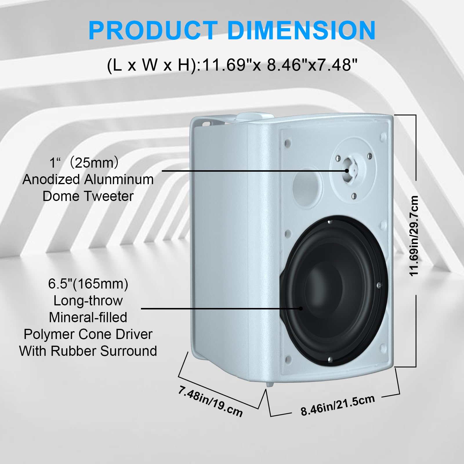 STUDIOFINIX 6.5 Inch 400W Outdoor Waterproof Speakers - Wired Wall Mount Stereo Sound System for Patio, Home, Garage, Pool Party & Backyard Entertainment (White)
