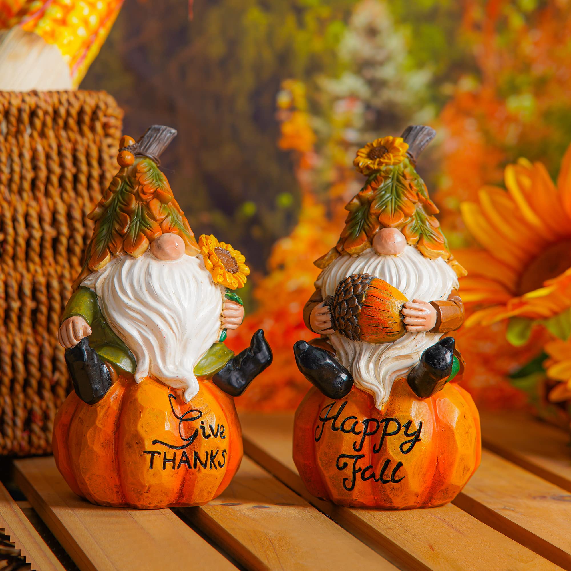 2PCS Funny Resin Garden Gnome Statues - Cute Pumpkin Decorations for Autumn, Patio, Yard & Porch | Perfect Outdoor Lawn Ornaments & Seasonal Home Decor