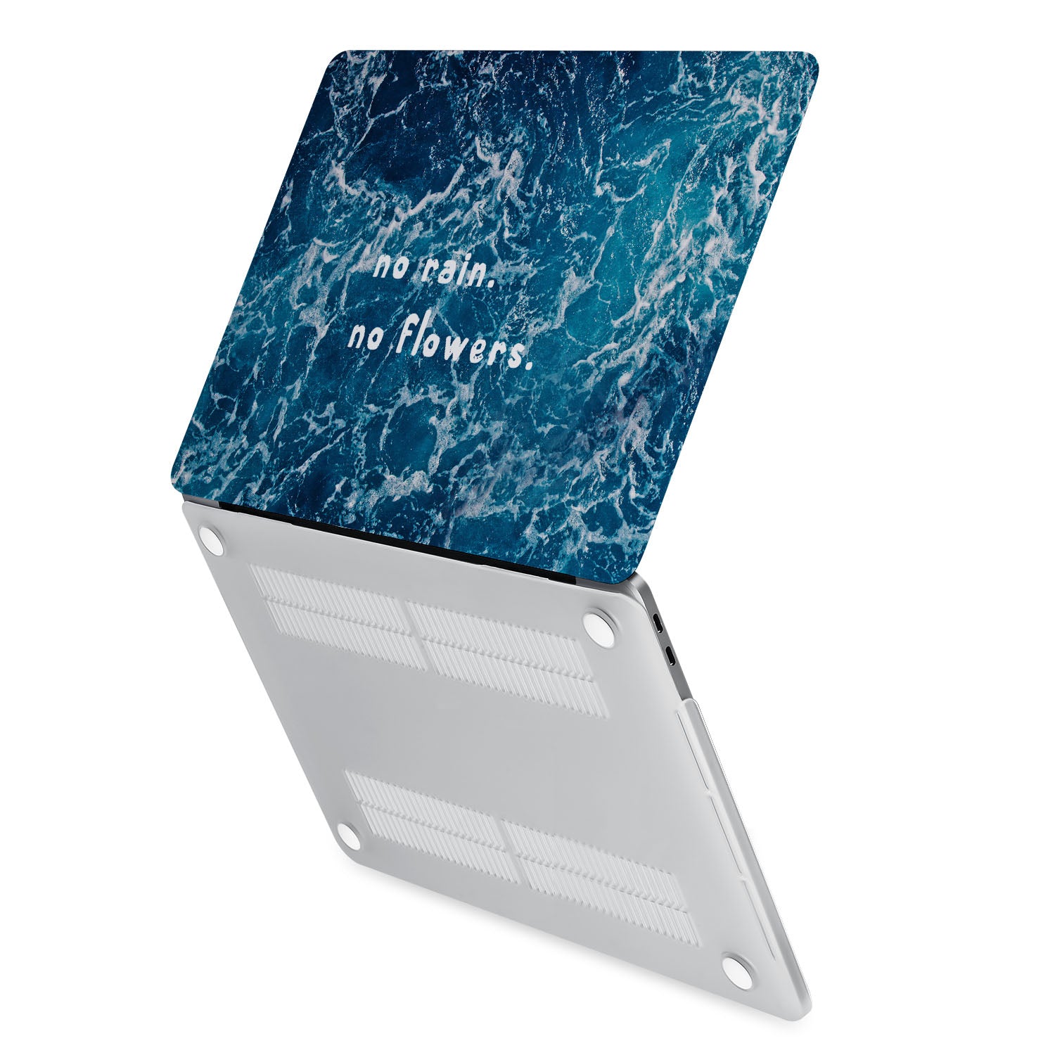 MacBook Case with Positive Quote 'No Rain No Flowers' - Durable Laptop Cover for MacBook Air/Pro - Motivational Design for Work, School & Travel