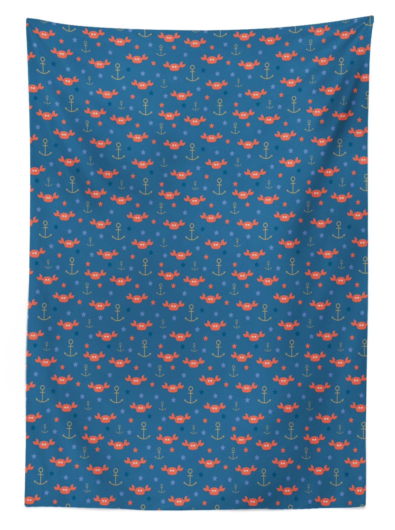 Ambesonne Under The Sea Outdoor Tablecloth - Cartoon Style Sea Crabs, Stars & Anchors Design - Washable Picnic Table Cover 58x104 Inches - Blue Orange Pale Brown - Perfect for Beach Parties, BBQs & Outdoor Dining