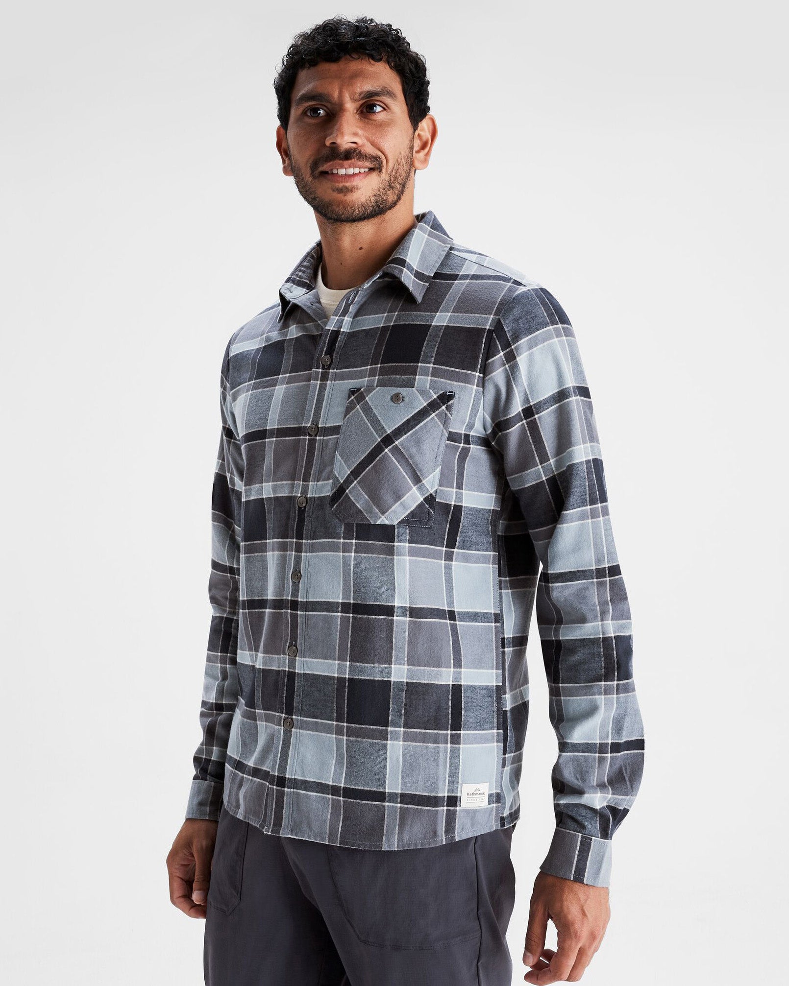Men's Fyfe Flannel Shirt - Mid Navy Plaid Checkered Long Sleeve Button Down Shirt for Casual Wear & Outdoor Activities