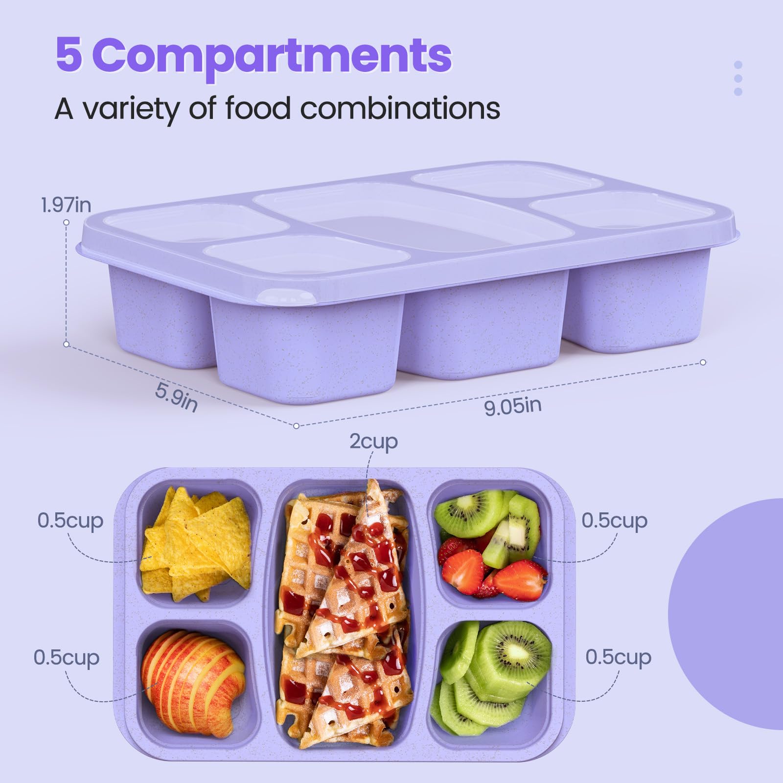 4-Piece Bento Box Set for Kids & Adults - 5-Compartment Reusable Lunch Containers for School, Work & Travel - Perfect for Meal Prep, Snacks & On-the-Go Dining