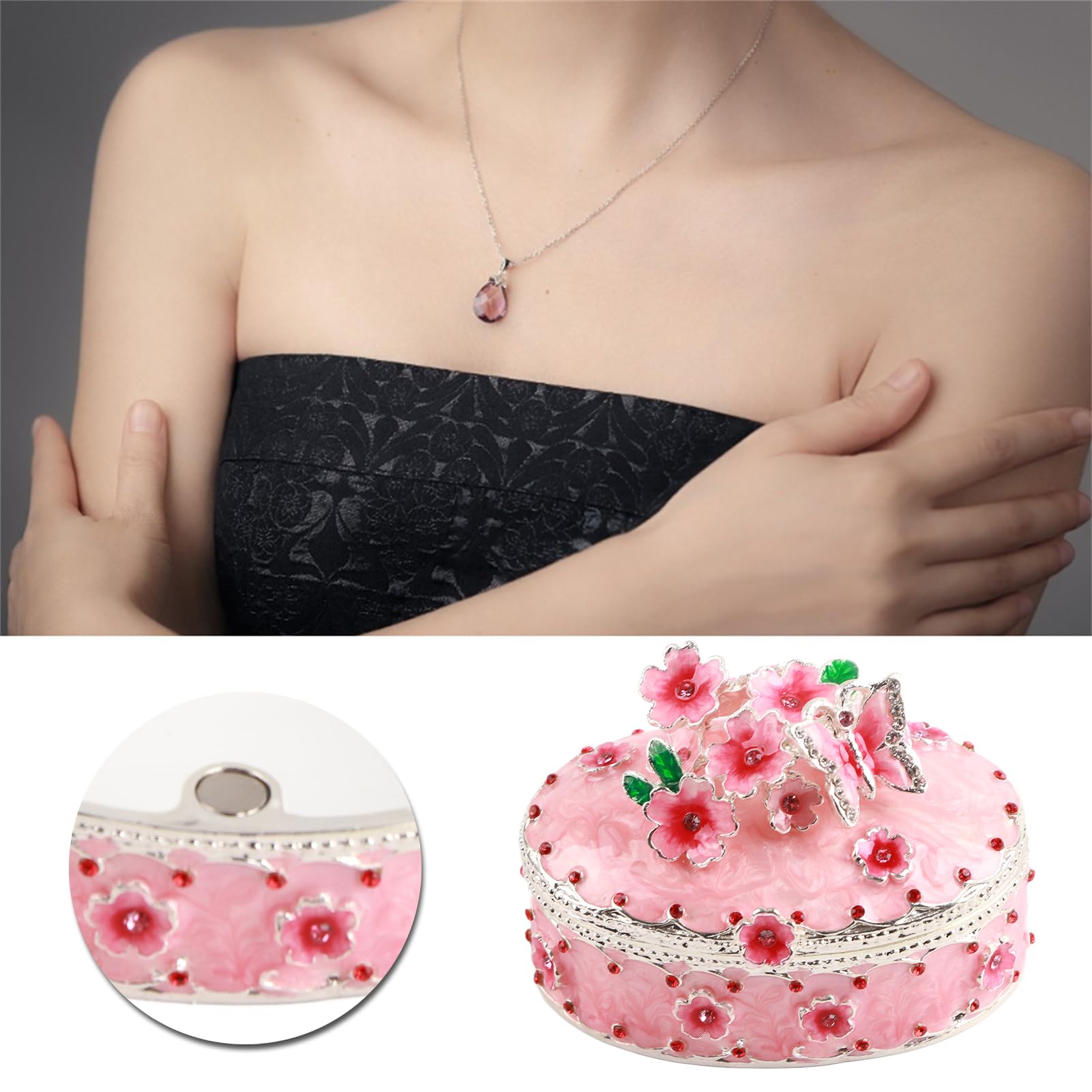 Exquisite Cherry Blossom Enamel Jewelry Box - Floral Trinket Storage & Home Decor for Women | Perfect Gift for Birthday, Wedding, Anniversary | Great for Dresser, Vanity & Bedroom Organization