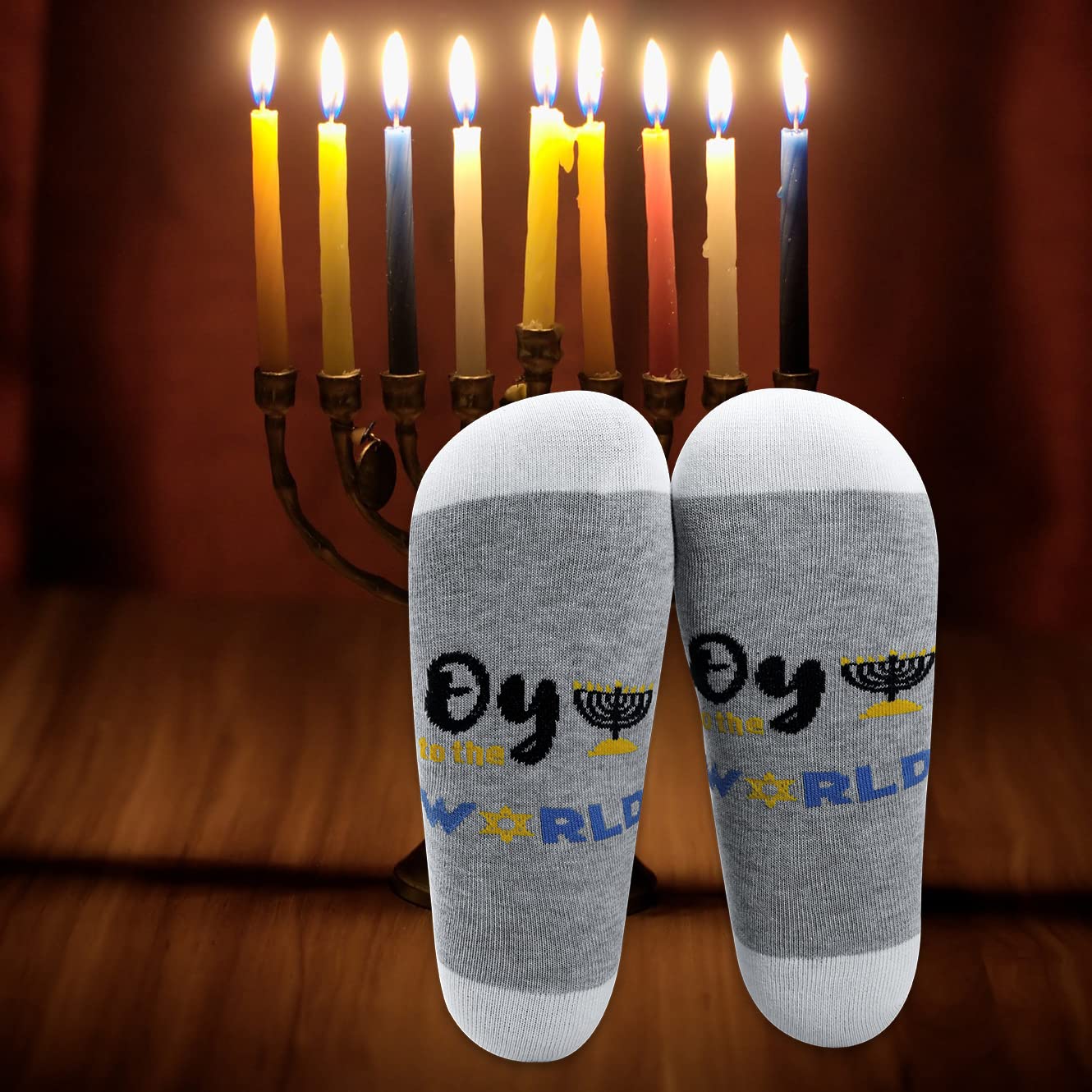 Funny Jewish Hanukkah Socks - Oy to The World Holiday Gifts for Men & Women - Perfect for Chanukah, Christmas & Winter Celebrations