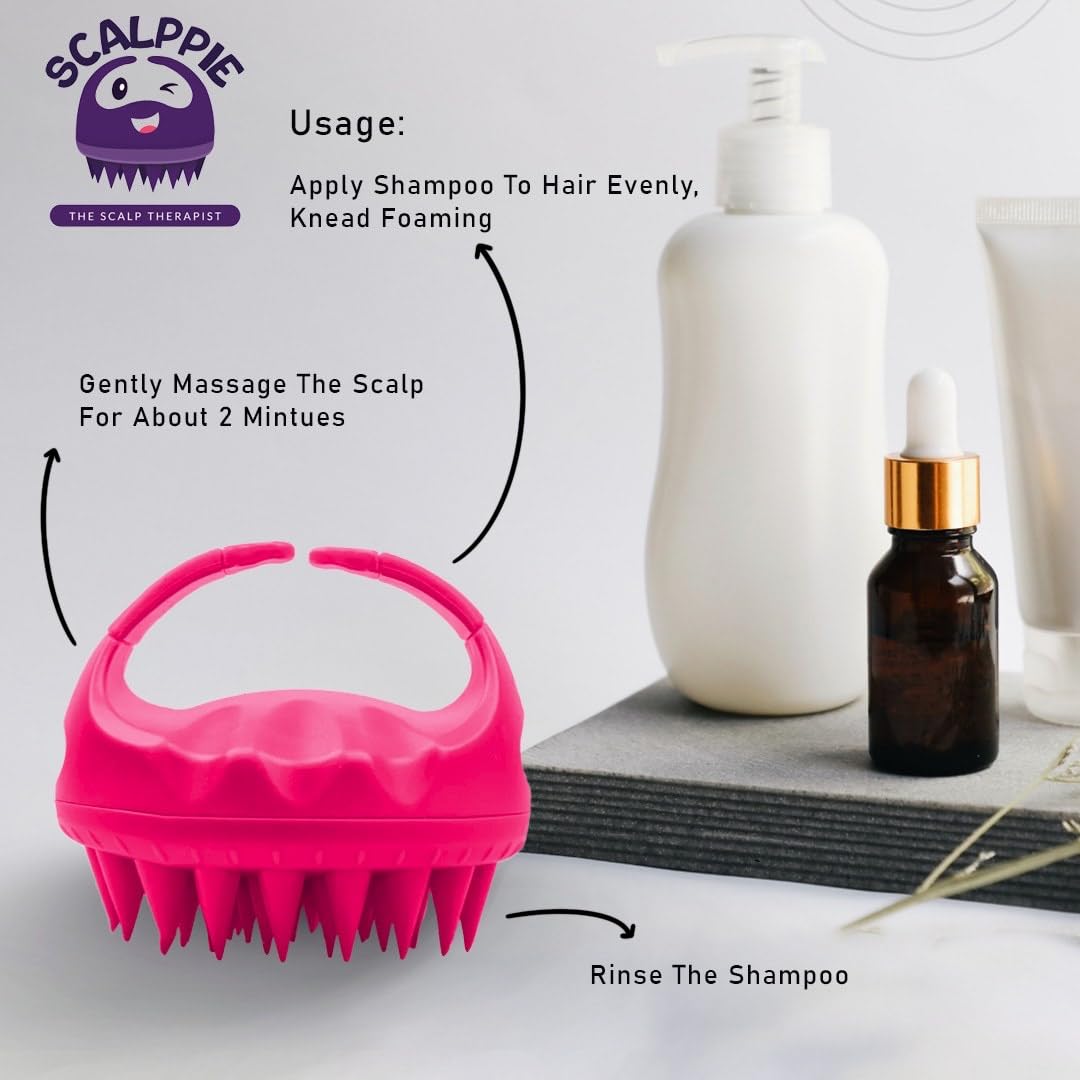 SCALPPIE Silicone Scalp Massager & Shampoo Brush for Hair Growth - Rose Pink - Relieves Dandruff & Stimulates Circulation - Perfect for Shower, Spa & At-Home Hair Care Routine