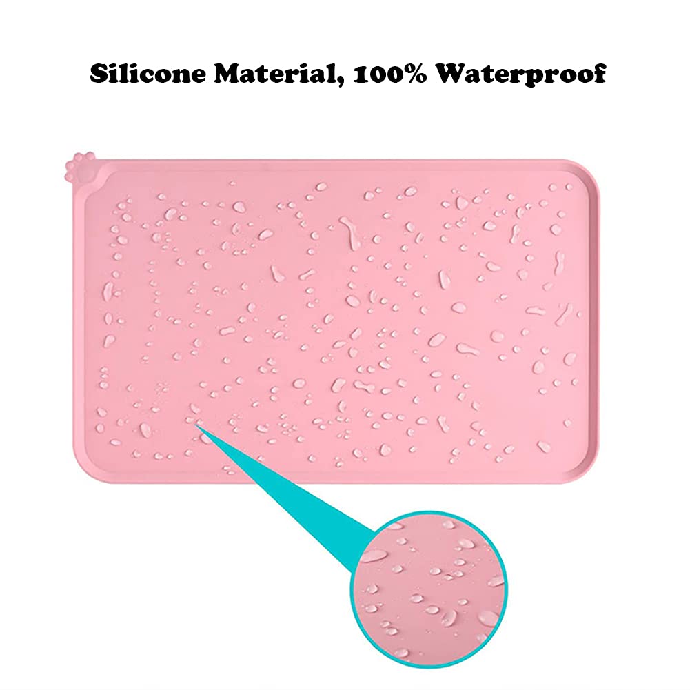 Waterproof Non-Slip Silicone Pet Feeding Mat for Dogs & Cats - Raised Edge Spill-Proof Design, Easy Clean Food & Water Bowl Tray - Keep Floors Clean (Pink) | Perfect for Kitchen, Dining Area & Travel Use