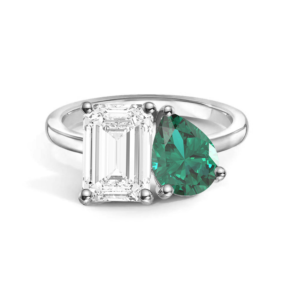 Personalized Toi et Moi Moissanite Birthstone Ring - Custom Anniversary Gift for Couples, Engagements & Romantic Occasions