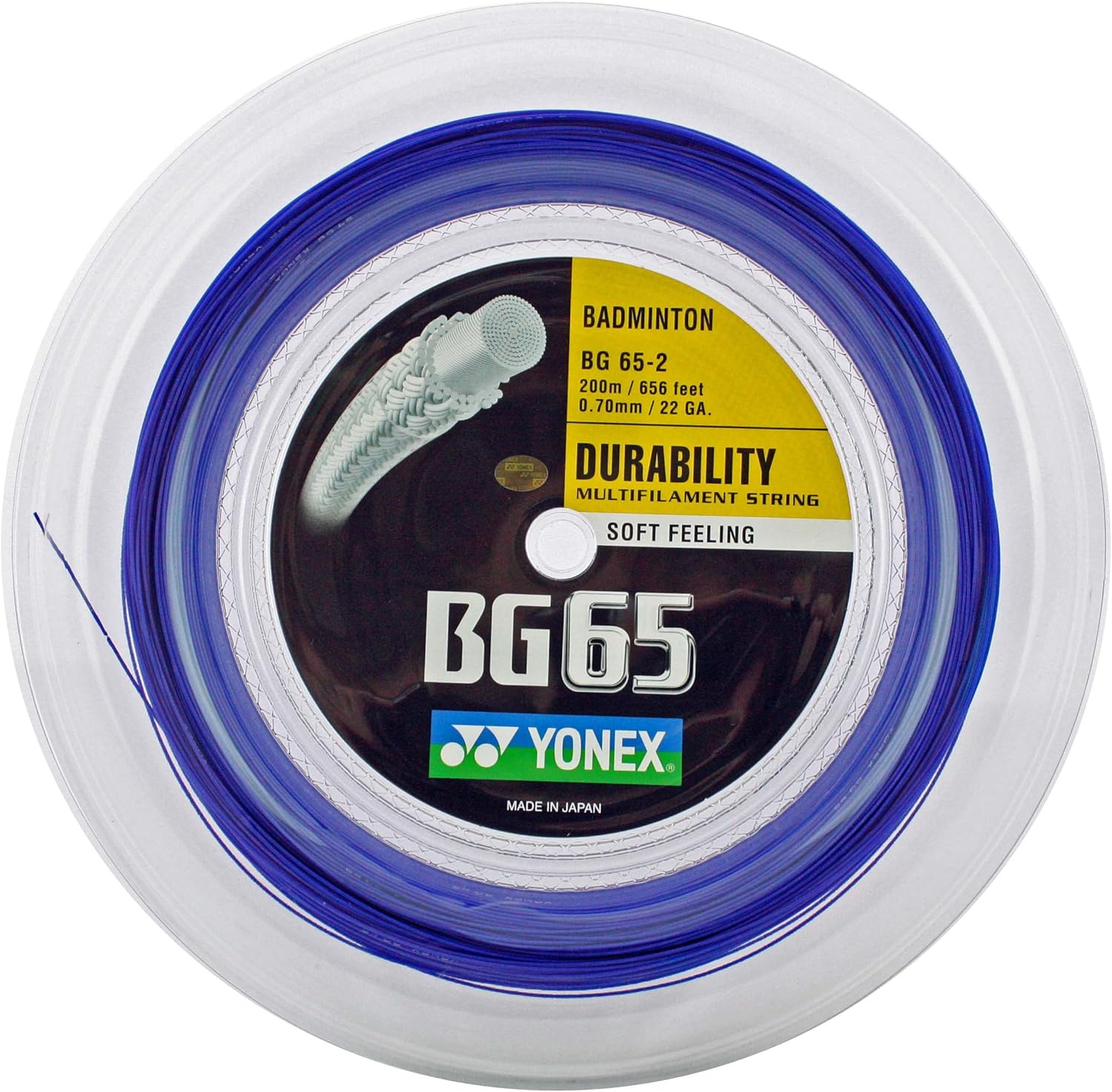 Yonex BG 65 Badminton String Reel 200m - Premium Badminton Racket String for Durability & Control - Perfect for Tournament Play & Professional Training