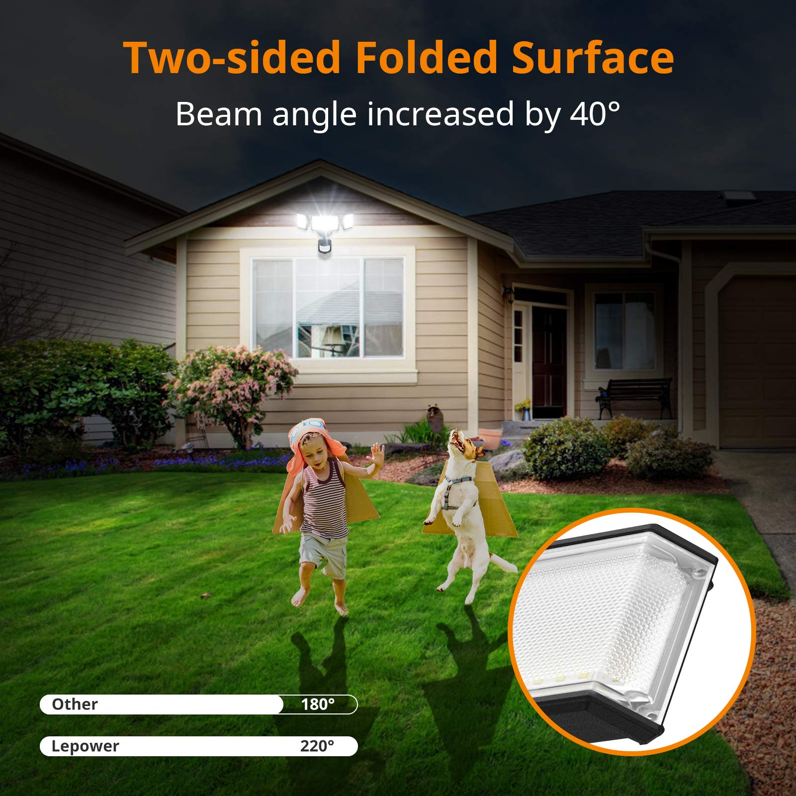 LEPOWER 45W LED Flood Lights with Motion Sensor - 4800LM Bright Security Light, 5000K Daylight White, IP65 Waterproof, 3 Modes (Dusk to Dawn, Motion Activated, Continuous On) - Perfect for Outdoor Garage, Yard, Porch, and Driveway Lighting (Black)