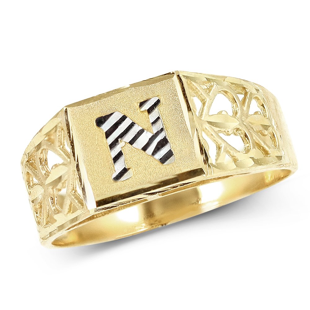10K Yellow Gold Diamond Cut Alphabet Initial Ring for Women - Personalized Block Letter (N) - Perfect for Birthdays, Anniversaries & Everyday Elegant Jewelry