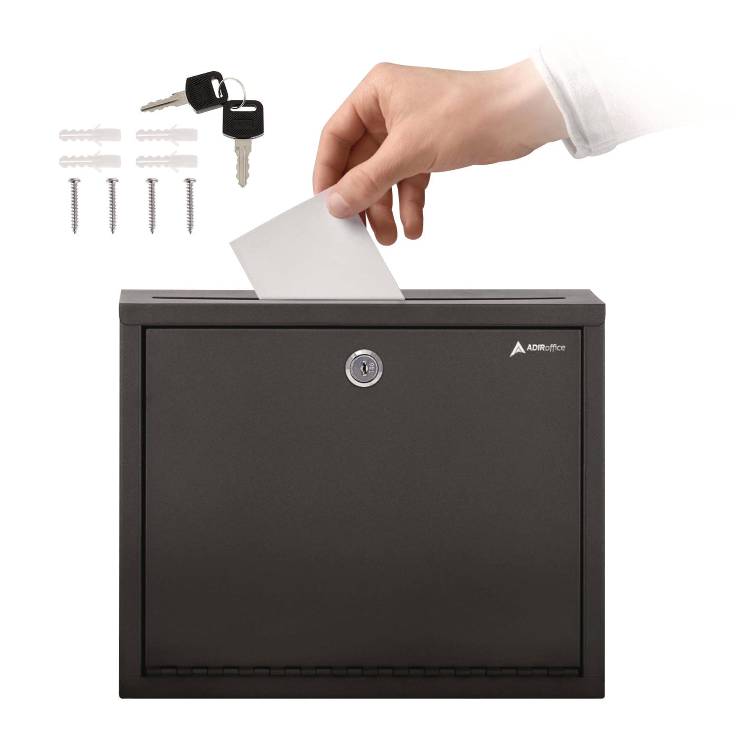 AdirOffice Large Secure Drop Box - 12 x 3 x 10 Inch Steel Locking Mailbox for Office, Home & Business - Black Multi-Purpose Deposit Box for Documents, Packages & Valuables (Ideal for Mailrooms, Reception Areas & Secure Storage)