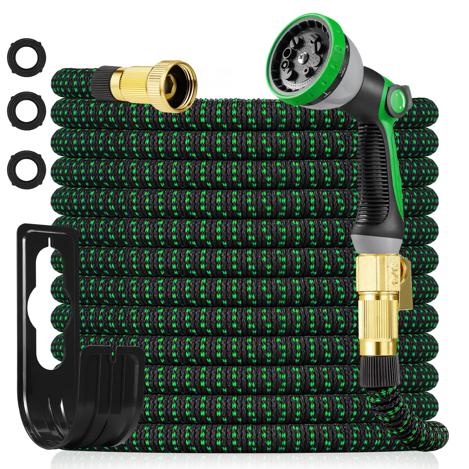 KUST 50ft Expandable Garden Hose with 10 Function Spray Nozzle - 5-Layer Latex, 3/4