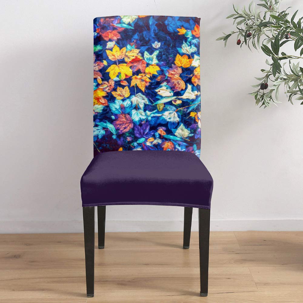8-Piece Watercolor Autumn Leaves Stretch Dining Chair Covers Set - Soft Washable Polyester Slipcovers for Kitchen, Parsons Chairs | Home & Hotel Decor | Perfect for Fall Dining Room Makeover & Seasonal Decorations