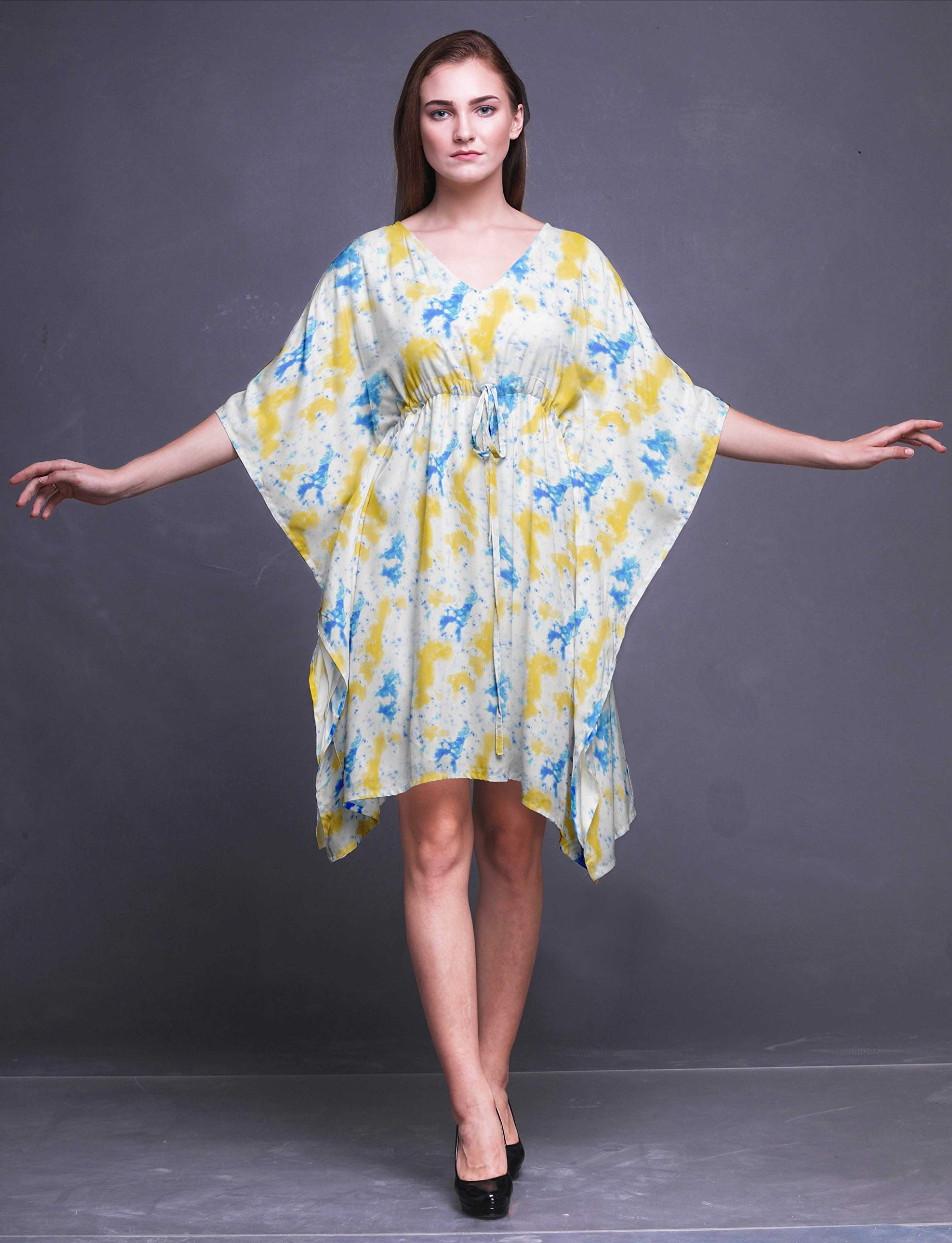 Bimba Women's Short Caftan Midi Dress - Beach Cover Up, Swimwear Wrap, Boho Summer Dress for Pool, Vacation & Resort Wear
