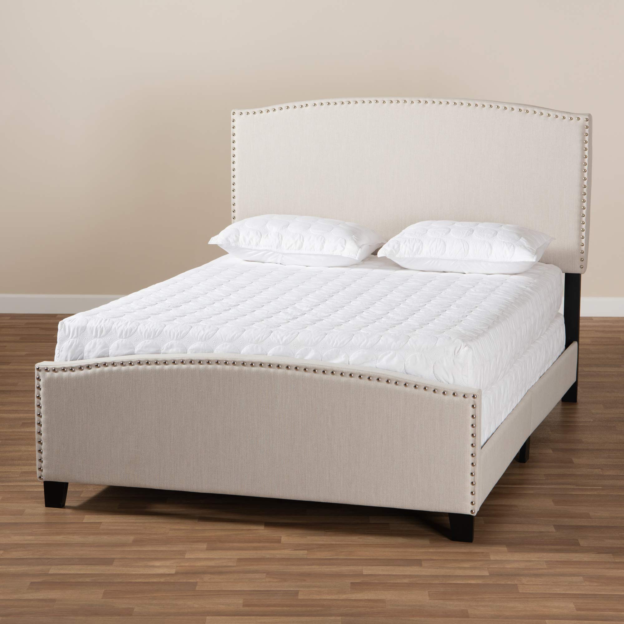Baxton Studio King Size Panel Bed Frame - Beige & Black Upholstered Platform Bed for Modern Bedrooms | Perfect for Master Bedroom, Guest Room & Apartment