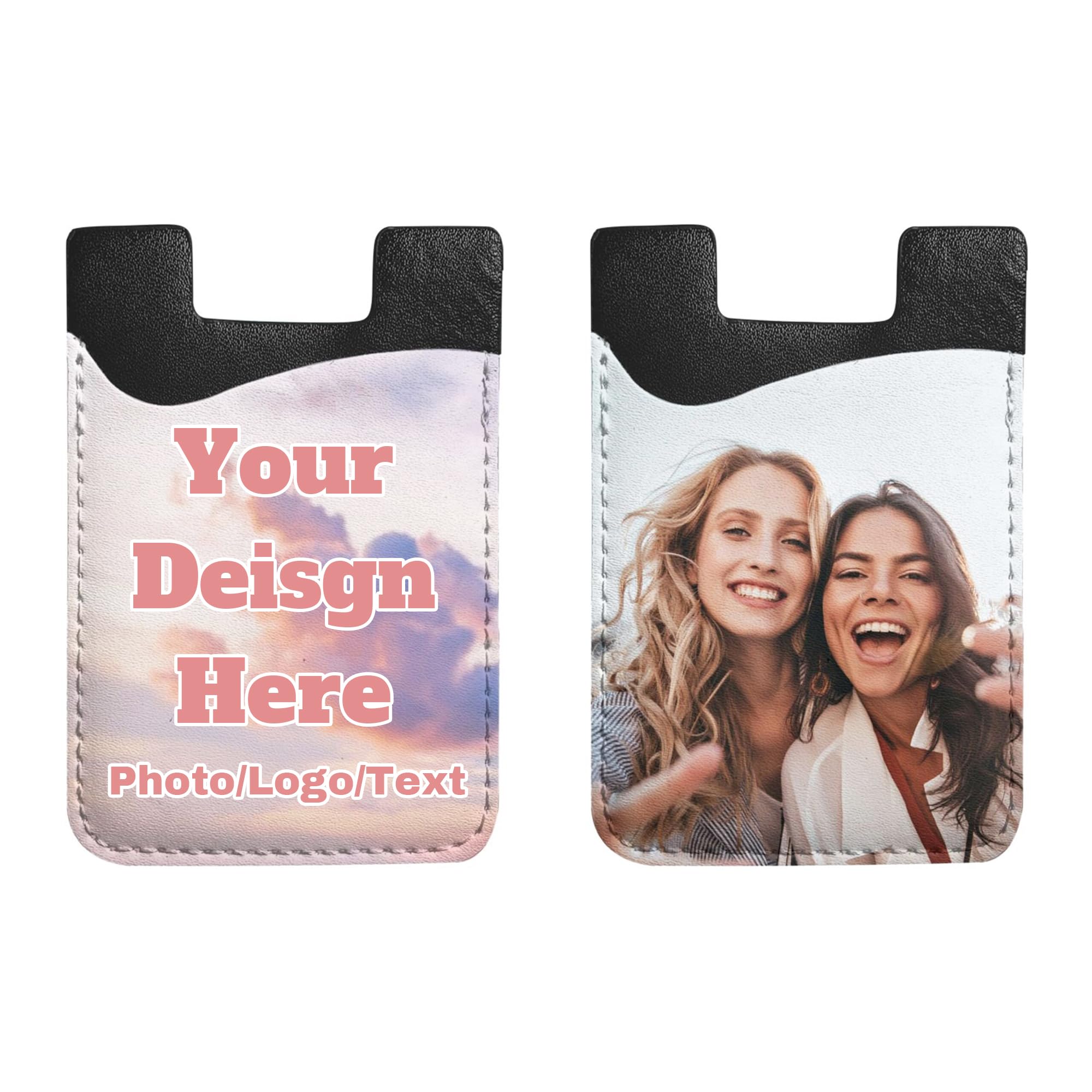 Custom Personalized Stick-On Phone Card Holder - Credit Card & ID Wallet for Back of Phone - Add Your Photo/Logo/Text (Black) - Perfect for Hands-Free Shopping, Travel & Everyday Convenience