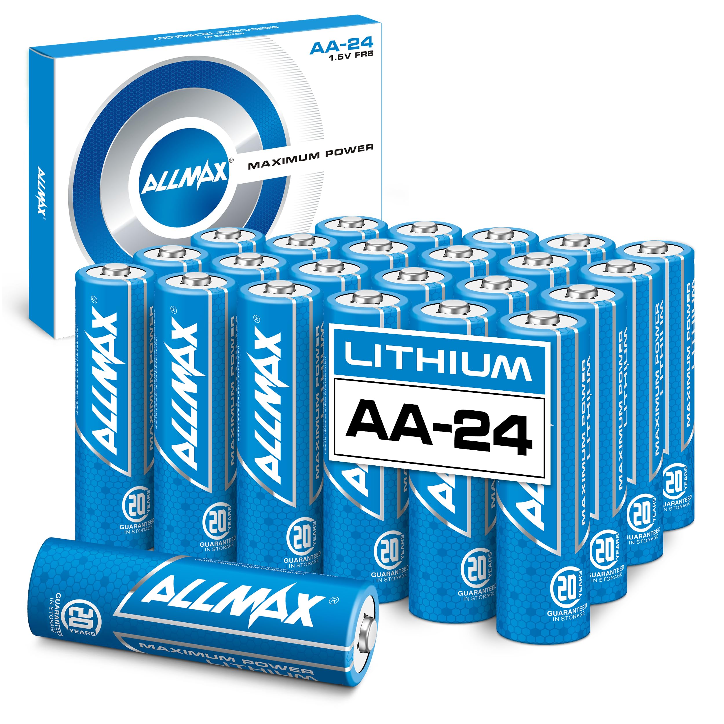 Allmax AA Lithium Batteries (24 Pack) – Long-Lasting, Leakproof, 20-Year Shelf Life, High Performance – Ideal for Blink Security Cameras, Smoke Detectors, and Wireless Devices (1.5 Volt)