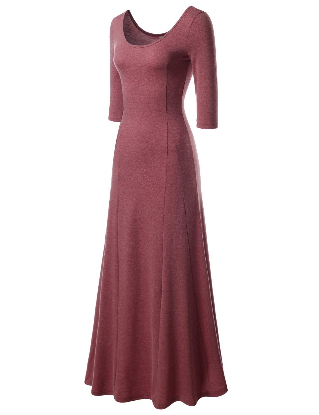 TheLees Women's Fitted Scoop Neck Stretchy 3/4 Sleeve Maxi Dress - Elegant Flowy Summer Dress for Beach, Wedding & Casual Wear