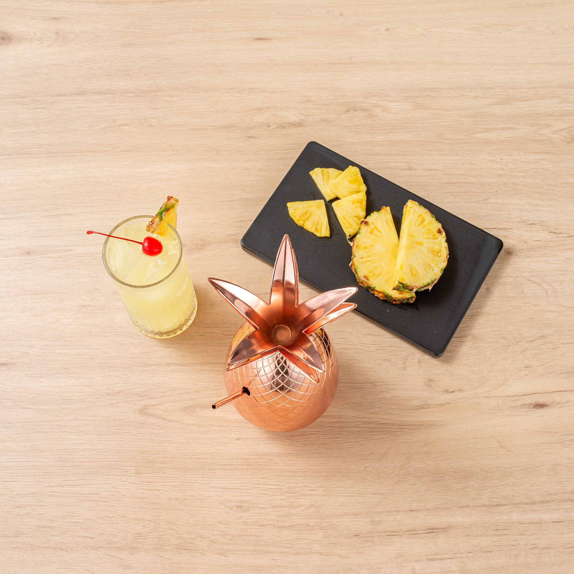 Bar Lux 24 oz Copper Plated Stainless Steel Pineapple Tumbler Cup with Lid and Straw - 4.25