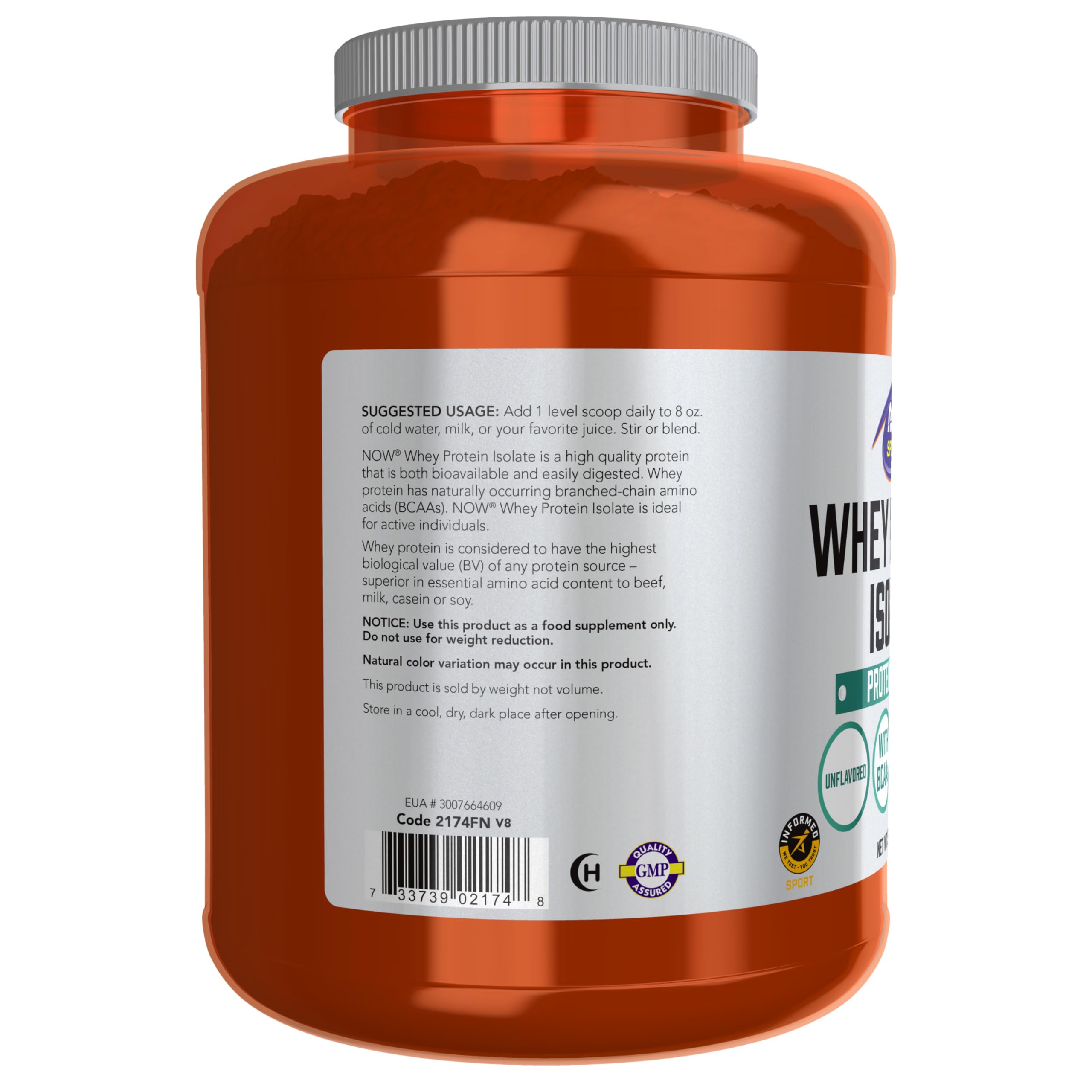 NOW Foods Whey Protein Isolate Powder - 5 lb Unflavored, 25g Protein per Serving with BCAAs for Muscle Recovery & Growth - Ideal for Post-Workout Shakes, Smoothies & Baking