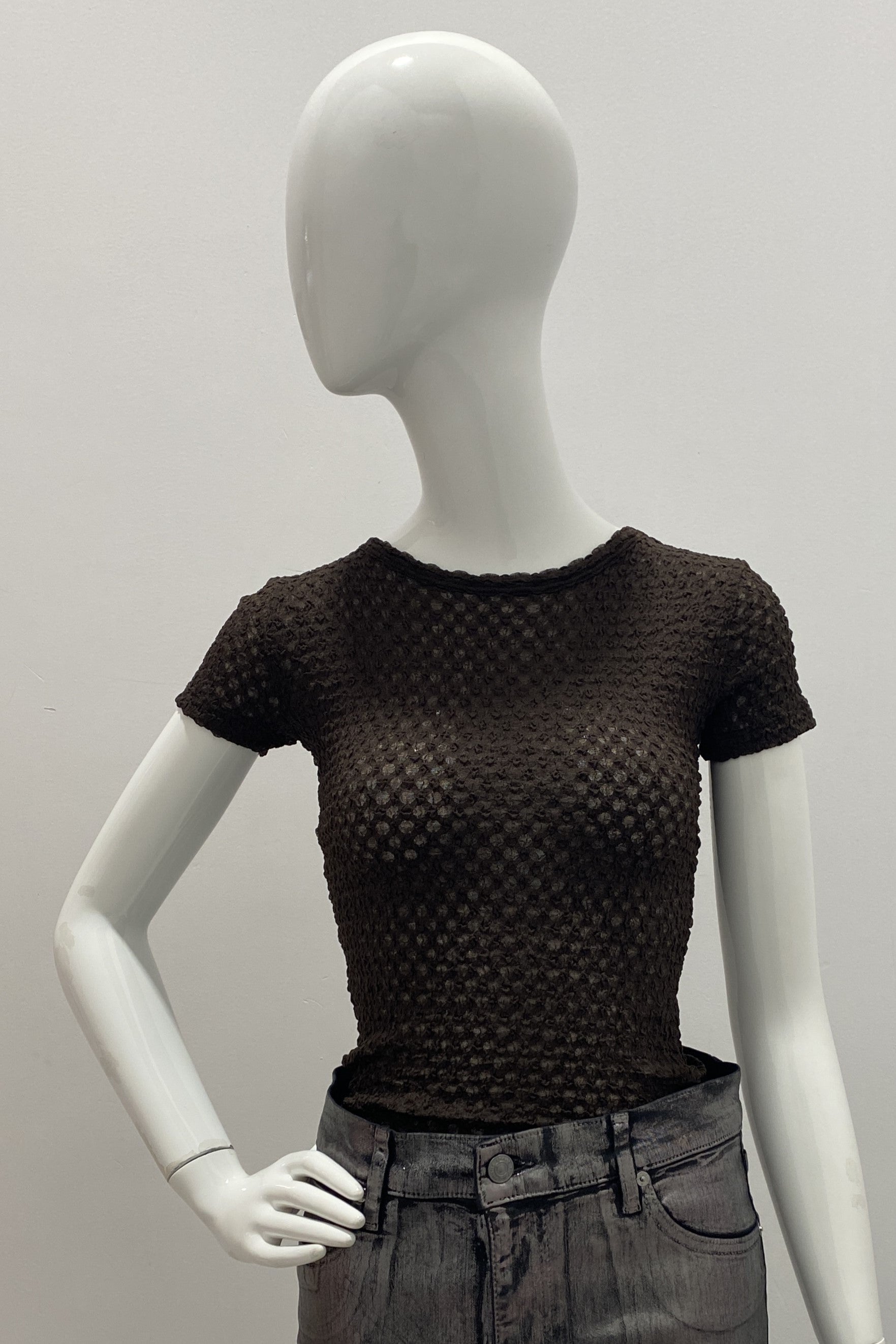 Frame Mesh Lace Baby Tee - Soft Stretchy Women's Cropped T-Shirt | Trendy Streetwear & Summer Outfit Essential
