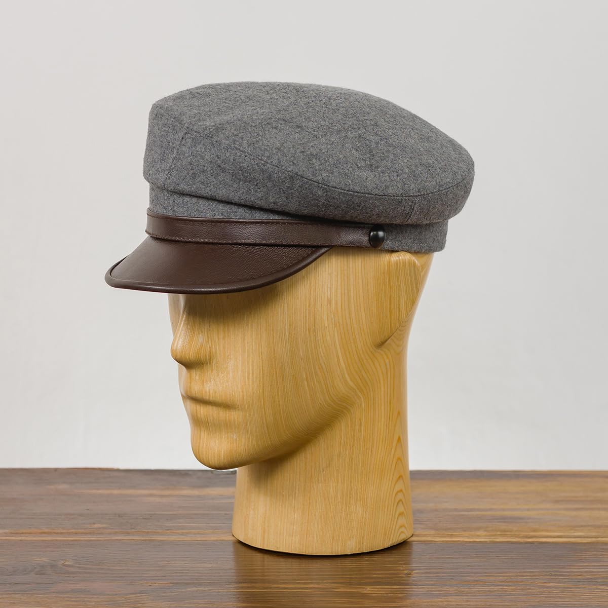 Sterkowski Maciejowka Model 4 Wool Fiddler Cap - Warm Greek Style Hat with Leather Visor for Men & Women | Breathable Winter Beanie for Outdoor Activities, Music Festivals & Casual Wear