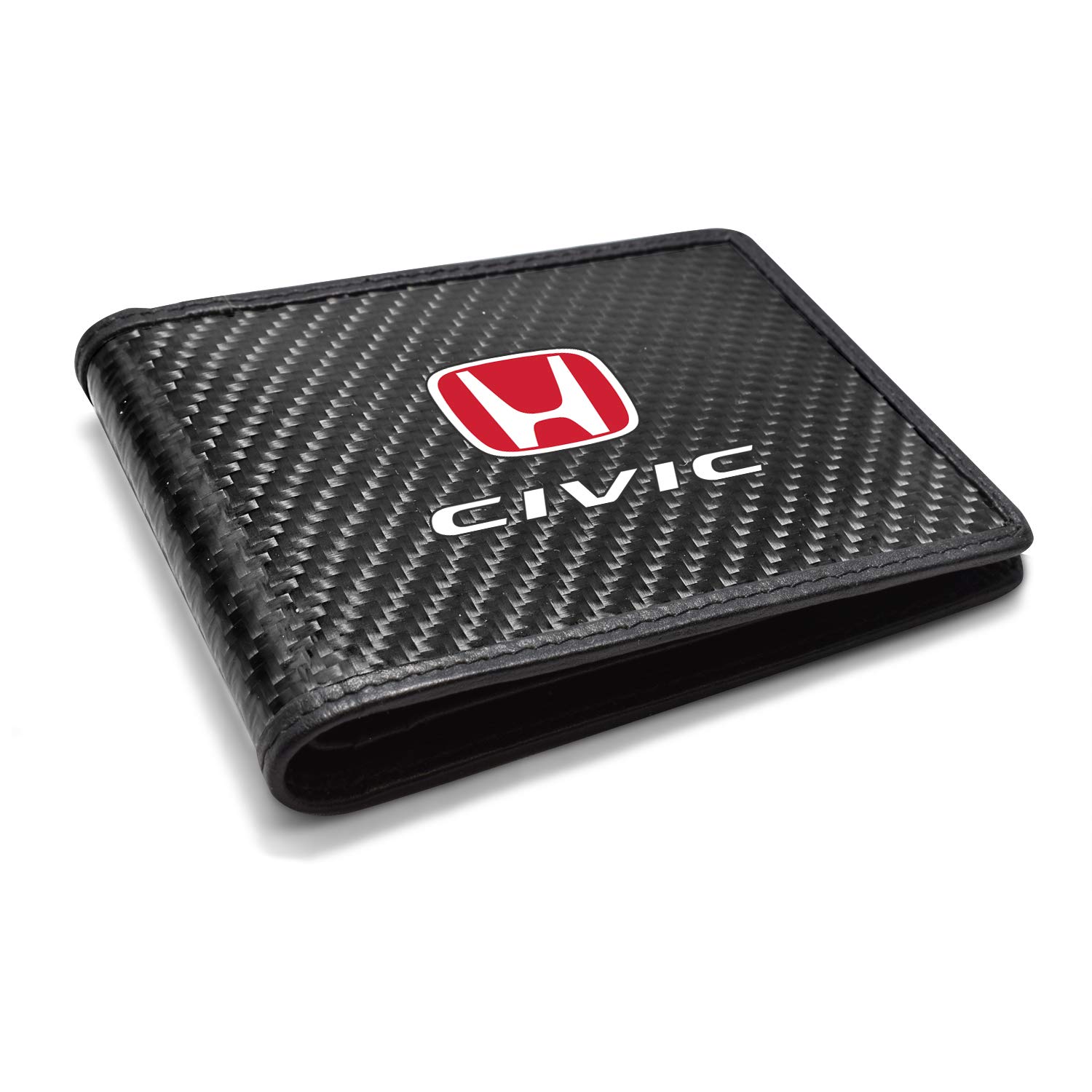Honda Civic Red Logo Real Carbon Fiber Leather RFID Blocking Bifold Wallet - Premium Men's Accessory for Car Enthusiasts & Everyday Carry