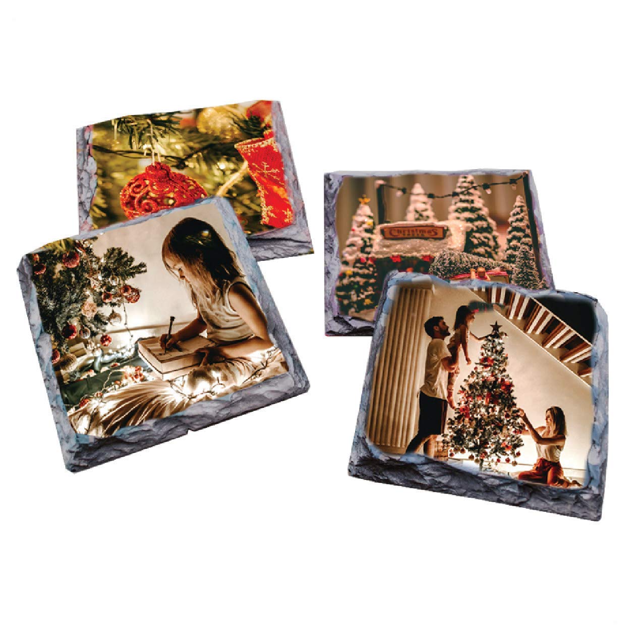 Personalized Photo Slate Coasters Set of 4 - Custom Engraved Drink Coasters for Home, Office, Wedding & Housewarming Gifts