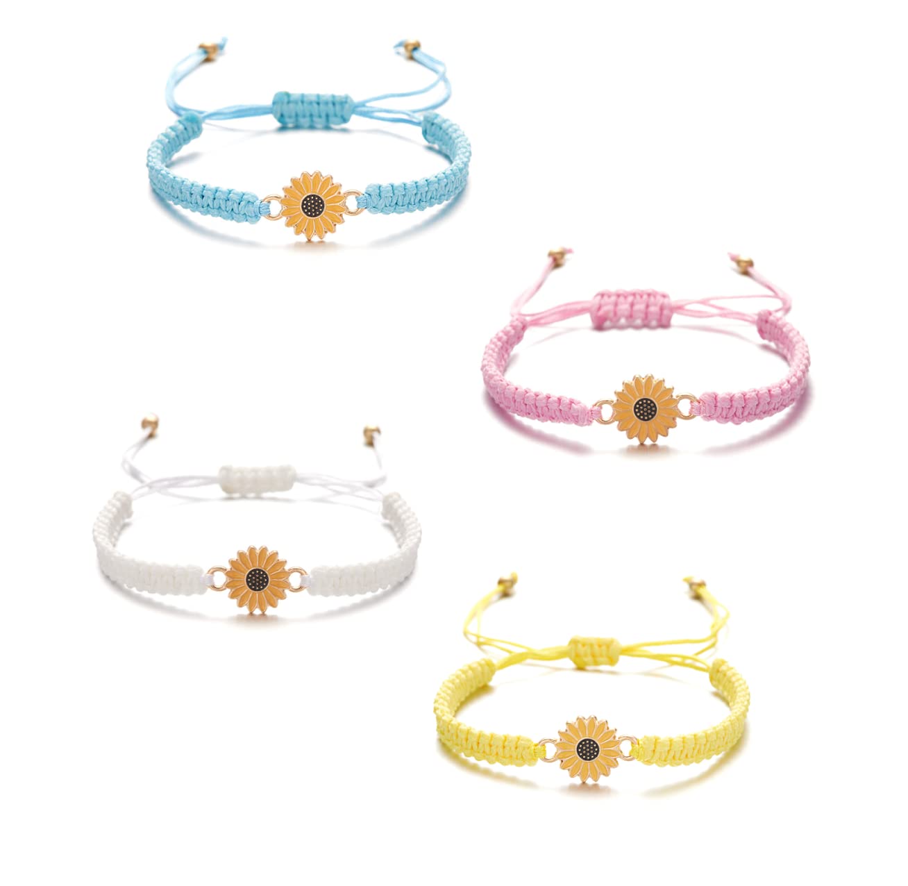 4pcs Handmade Boho Braided Rope Bracelets & Anklets - Colorful Sunflower String Friendship Bracelets for Women & Girls, Adjustable & Waterproof - Perfect for Beach, Summer, Gifts & Everyday Boho Style