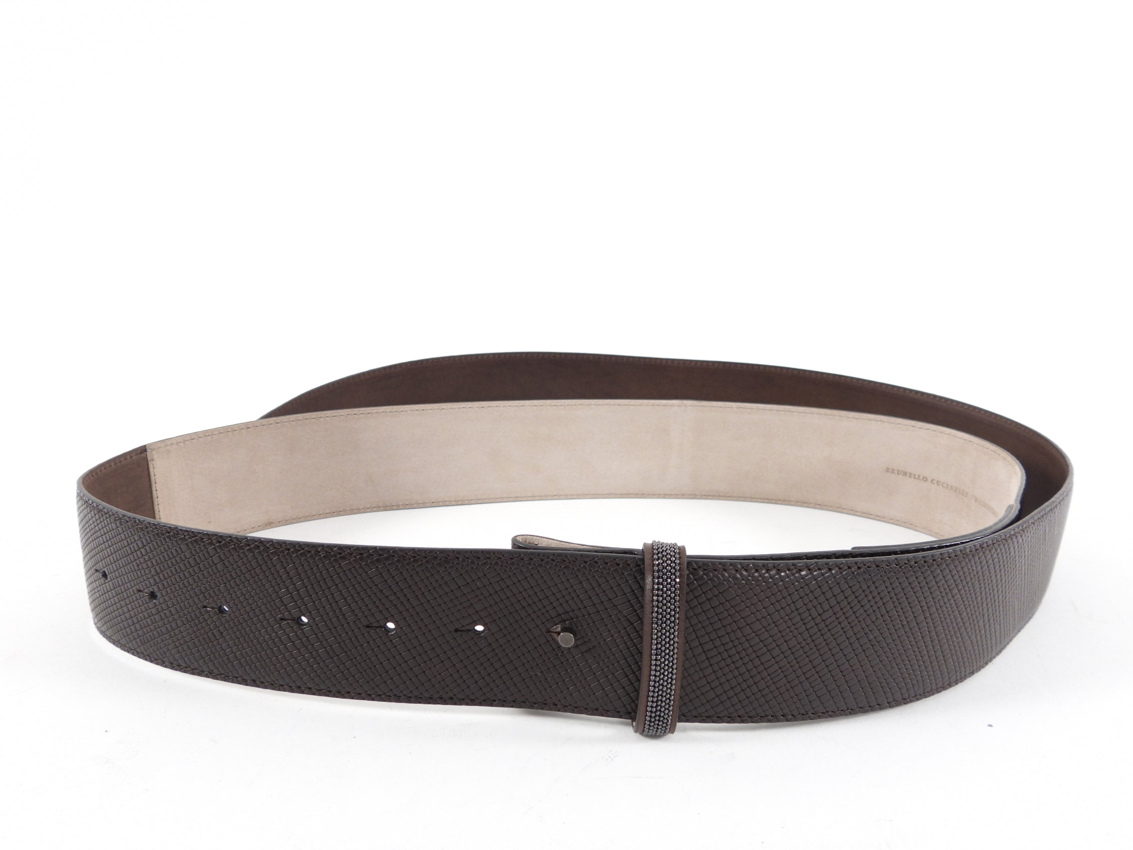 Brunello Cucinelli Genuine Leather Wide Brown Belt for Men - Extra Long End - Size S/M - Perfect for Business Casual & Formal Outfits