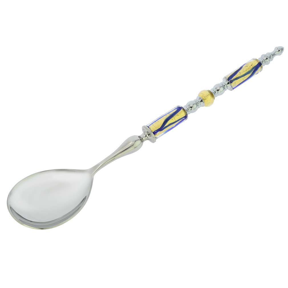 Venetian Murano Glass Salad Spoon - Handmade Italian Blue & Gold Wave Design - Perfect for Elegant Dining, Salad Serving & Gift Giving