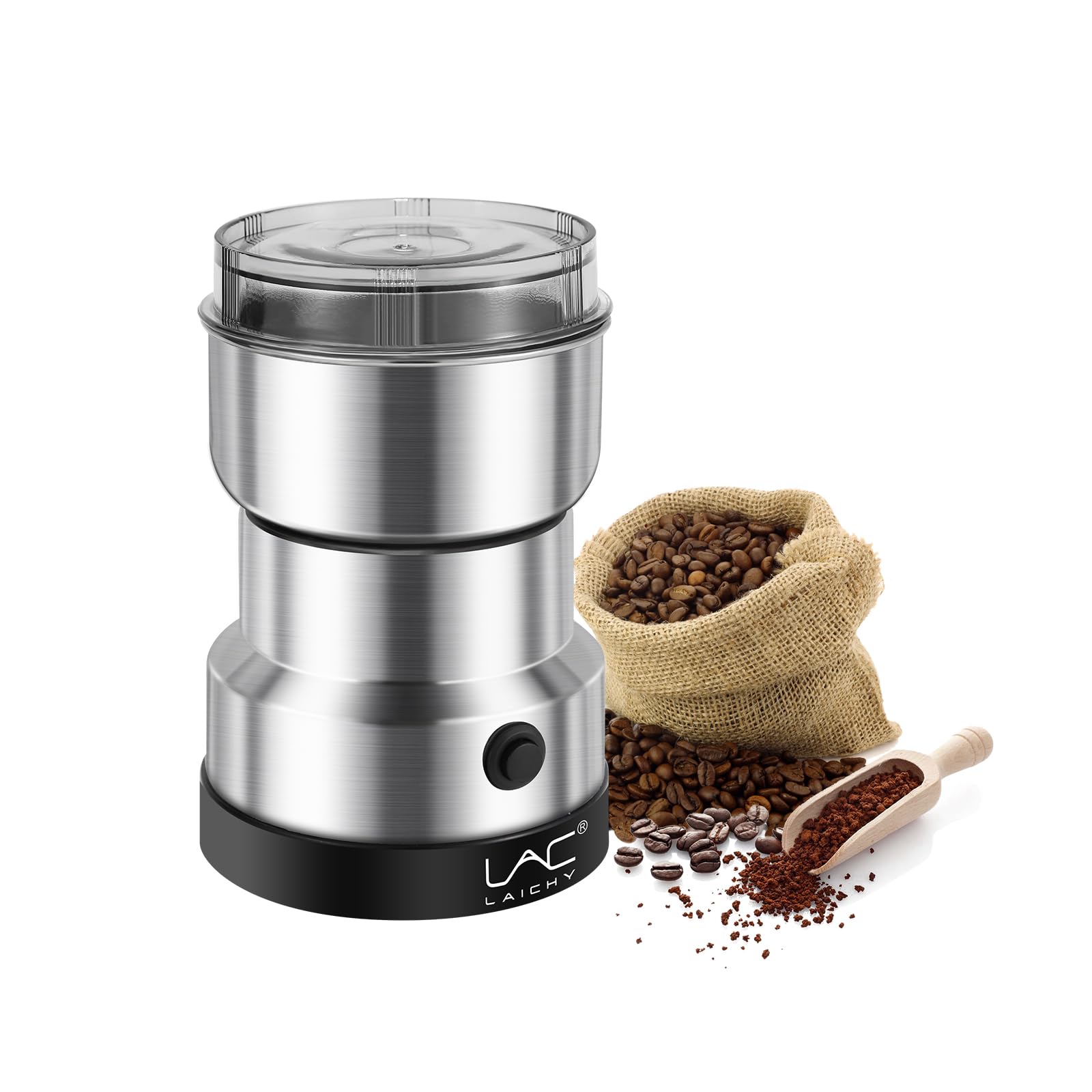 Electric Coffee Grinder & Spice Grinder - 150W Fast Grinding (10s) - Stainless Steel Blade for Coffee Beans, Nuts, Seeds, Rice & Seasonings - Perfect for Home Kitchen, Camping & Coffee Shops