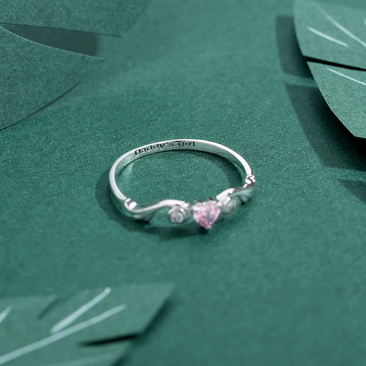 Kissmeta Sterling Silver Mother Daughter Rings with 3 Birthstones - Personalized Engraved Name, Stackable Angel Wing Heart Jewelry - Perfect for Mother's Day, Birthday Gifts & Miscarriage Memorial (Customizable)