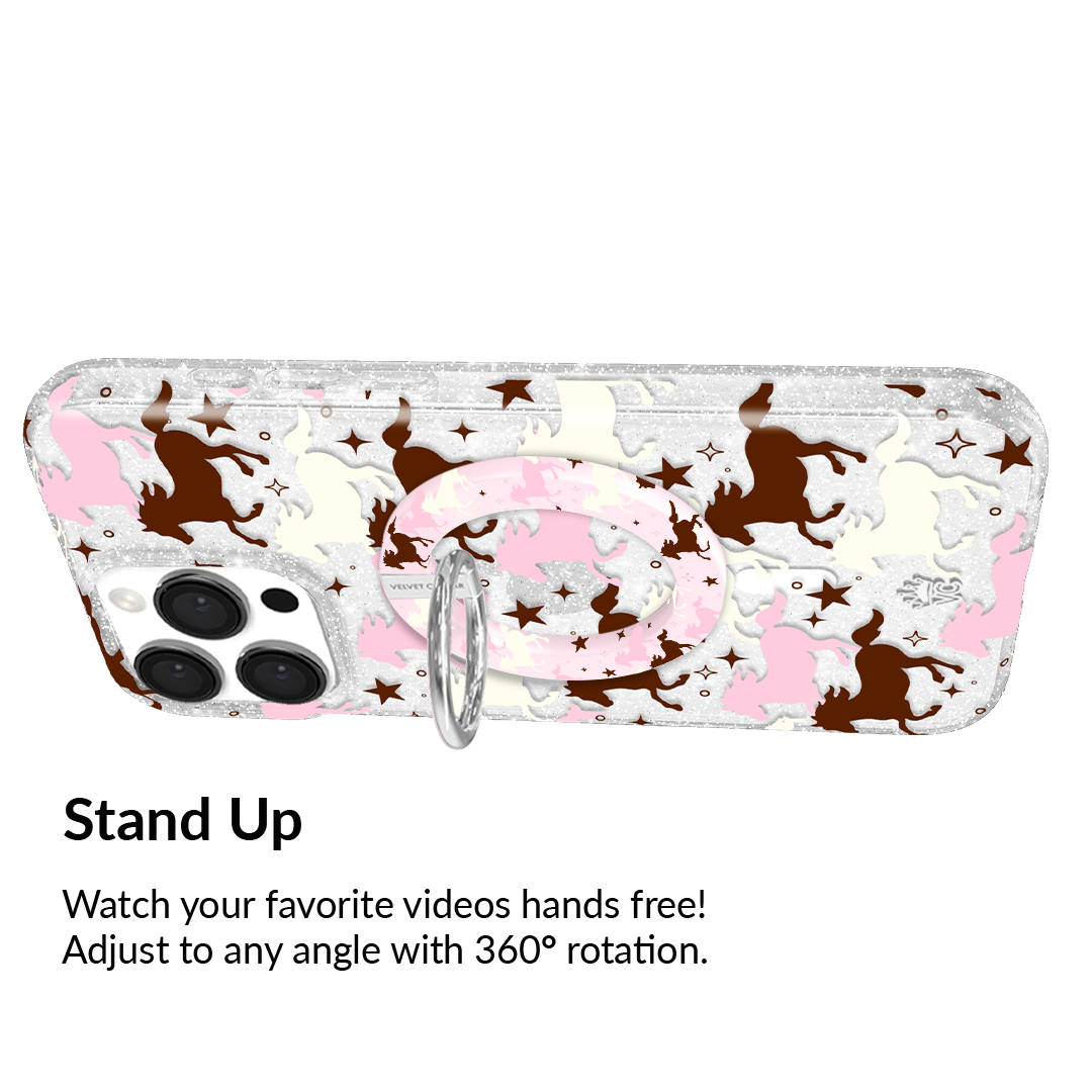 Pink Pony Glitter MagSafe Grip Ring - Magnetic Phone Holder for iPhone 12/13/14/15 Pro Max, Secure Anti-Slip Stand - Perfect for Driving, Workouts, and Hands-Free Video Calls